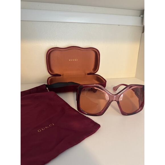 New Gucci Oversized Burgundy Gradient Sunglasses w/ Case & Dust Bag